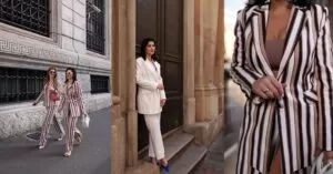 garnitur damski w paski