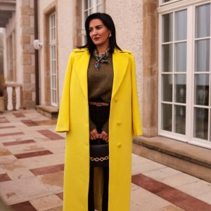 Żółty płaszcz damski, płaszcz damski, płaszcz wełniany Żółty płaszcz damski, płaszcz damski, płaszcz wełniany