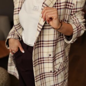 Marynarka w kratę bordową oversize, marynarka damska, marynarka oversize