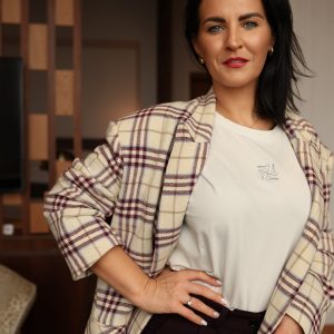 Marynarka w kratę bordową oversize, marynarka damska, marynarka oversize