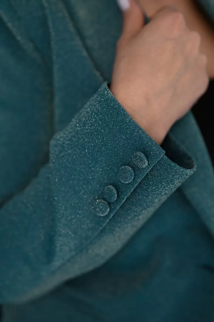 Zielony garnitur damski z brokatem