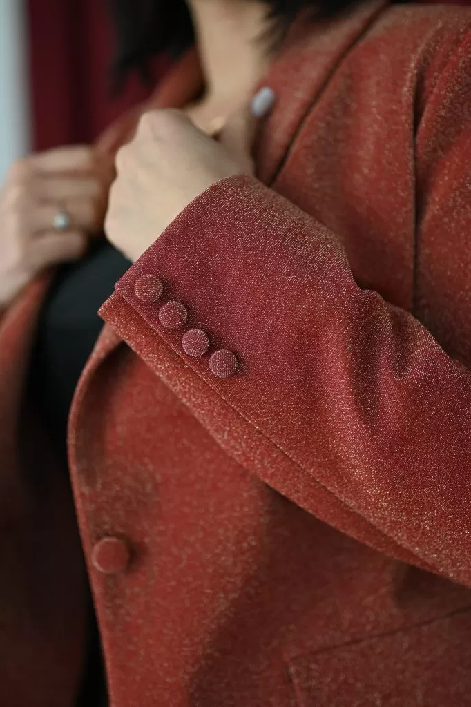 Garnitur damski rudy brokat