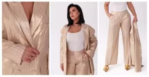 złoty garnitur damski lniany