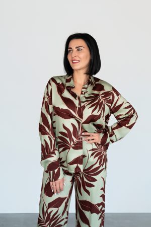 Komplet damski w botaniczny wzór